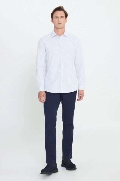 Мужская белая мятная хлопковая оксфордская приталенная рубашка Slim Fit с узким вырезом и классическим воротником в рубчик - 2