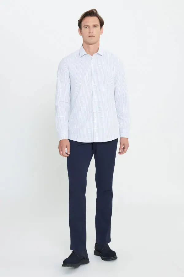 Мужская белая мятная хлопковая оксфордская приталенная рубашка Slim Fit с узким вырезом и классическим воротником в рубчик - 2