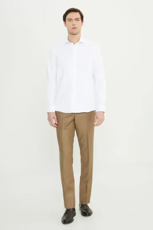 Мужская белая немнущаяся приталенная рубашка Slim Fit с итальянским воротником и текстурой армюр-БОЛЬШОЙ ИТАЛЬЯНСКИЙ ВОРОТНИК - 2