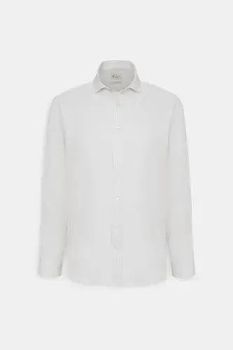 Мужская белая немнущаяся приталенная рубашка Slim Fit с итальянским воротником и текстурой армюр-БОЛЬШОЙ ИТАЛЬЯНСКИЙ ВОРОТНИК - 6