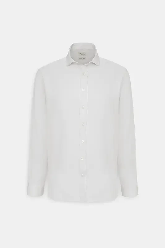 Мужская белая немнущаяся приталенная рубашка Slim Fit с итальянским воротником и текстурой армюр-БОЛЬШОЙ ИТАЛЬЯНСКИЙ ВОРОТНИК - 6