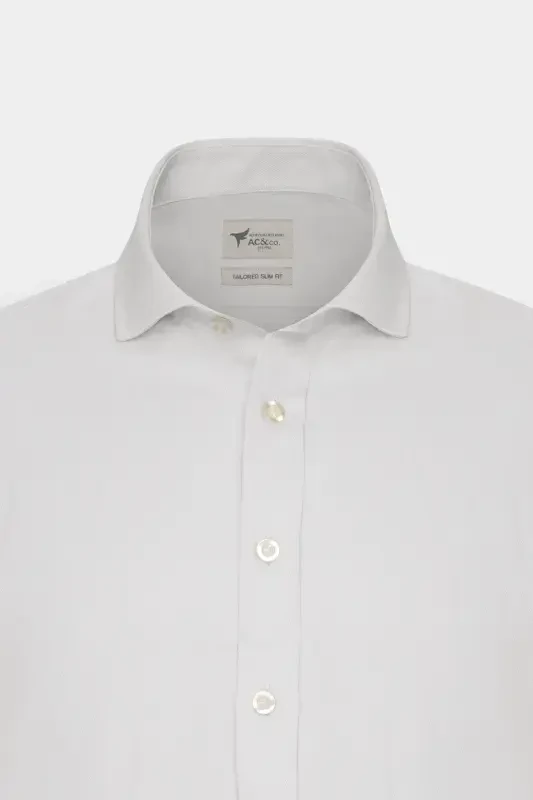 Мужская белая немнущаяся приталенная рубашка Slim Fit с итальянским воротником и текстурой армюр-БОЛЬШОЙ ИТАЛЬЯНСКИЙ ВОРОТНИК - 7