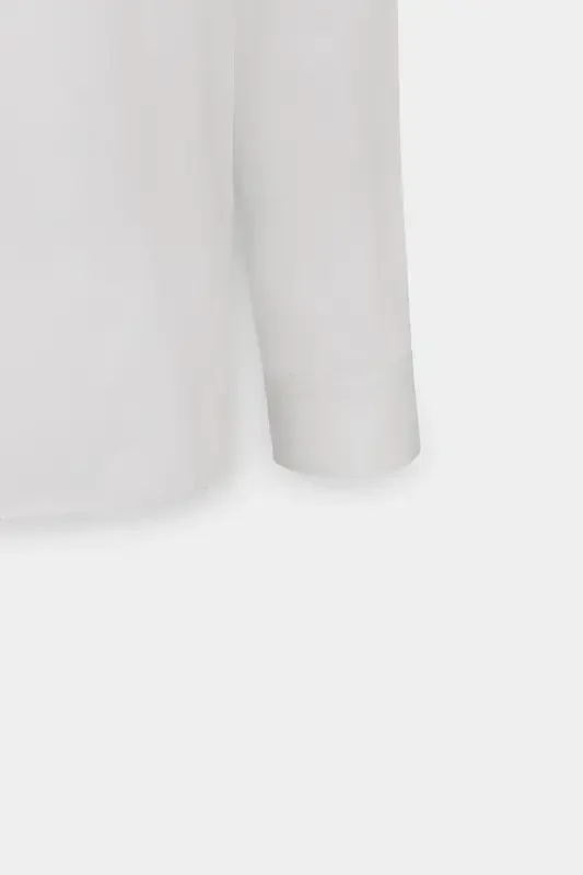 Мужская белая немнущаяся приталенная рубашка Slim Fit с итальянским воротником и текстурой армюр-БОЛЬШОЙ ИТАЛЬЯНСКИЙ ВОРОТНИК - 8