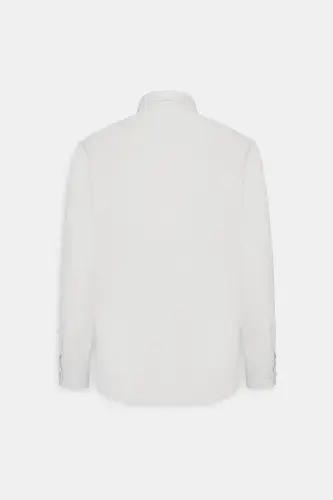 Мужская белая немнущаяся приталенная рубашка Slim Fit с итальянским воротником и текстурой армюр-БОЛЬШОЙ ИТАЛЬЯНСКИЙ ВОРОТНИК - 9