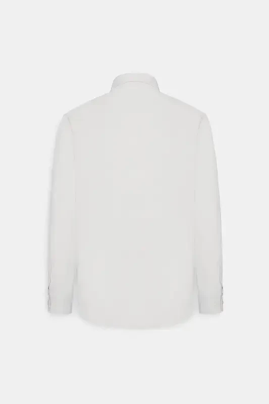 Мужская белая немнущаяся приталенная рубашка Slim Fit с итальянским воротником и текстурой армюр-БОЛЬШОЙ ИТАЛЬЯНСКИЙ ВОРОТНИК - 9