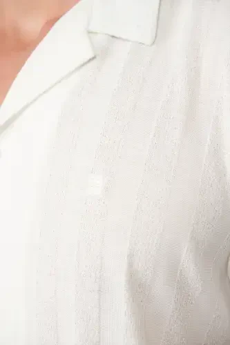 Мужская белая рубашка Apaj воротник трикотажный жаккард Regular Fit A41y2027 - 5
