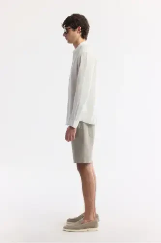 Мужская белая рубашка с китайским воротником, 100% лен, Regular Fit B002035 - 3