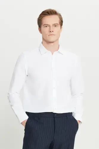 Мужская белая рубашка с легкой глажкой, Slim Fit, зауженный крой, классический воротник, хлопковая - 6