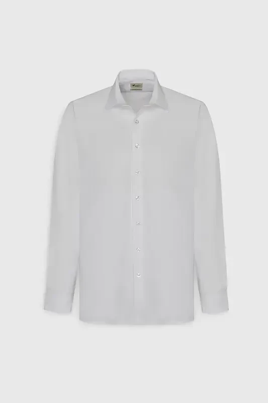 Мужская белая рубашка с легкой глажкой, Slim Fit, зауженный крой, классический воротник, хлопковая - 13