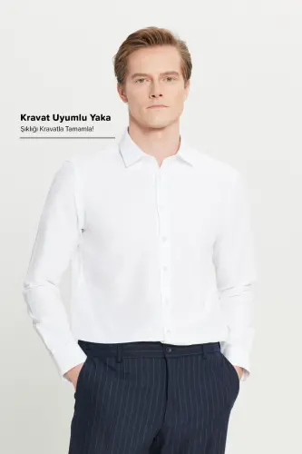 Мужская белая рубашка с легкой глажкой, Slim Fit, зауженный крой, классический воротник, хлопковая - 2