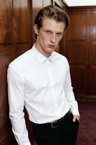 Мужская белая рубашка с легкой глажкой, Slim Fit, зауженный крой, классический воротник, хлопковая - 6