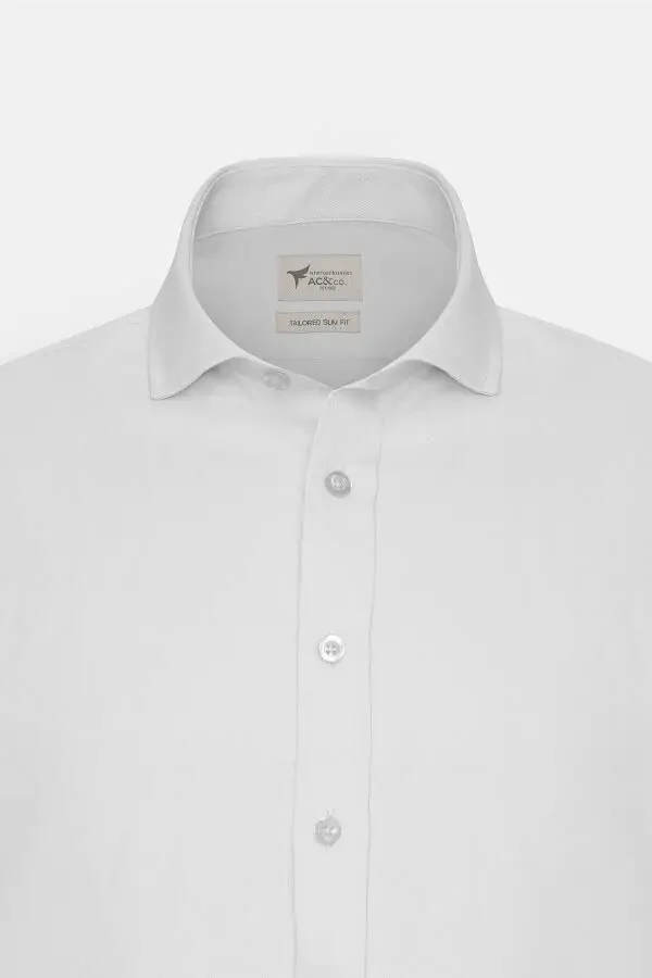 Мужская белая рубашка Slim Fit узкого кроя с итальянским воротником и защитной вставкой - 7