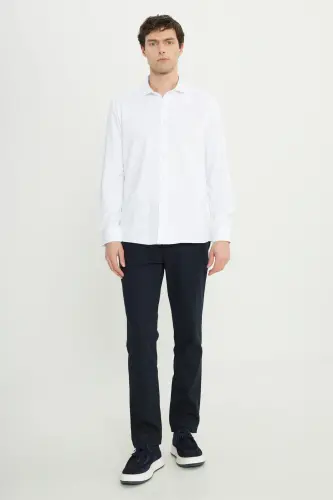 Мужская белая рубашка Slim Fit узкого кроя с итальянским воротником и защитной вставкой - 3