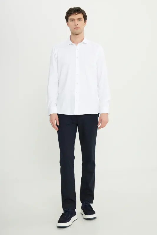 Мужская белая рубашка Slim Fit узкого кроя с итальянским воротником и защитной вставкой - 3
