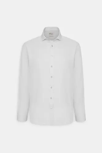 Мужская белая рубашка Slim Fit узкого кроя с итальянским воротником и защитной вставкой - 8