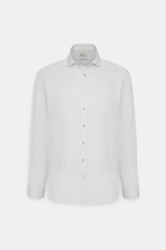 Мужская белая рубашка Slim Fit узкого кроя с итальянским воротником и защитной вставкой - 8