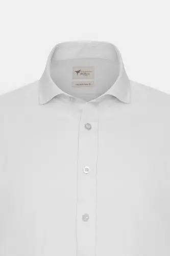 Мужская белая рубашка Slim Fit узкого кроя с итальянским воротником и защитной вставкой - 9