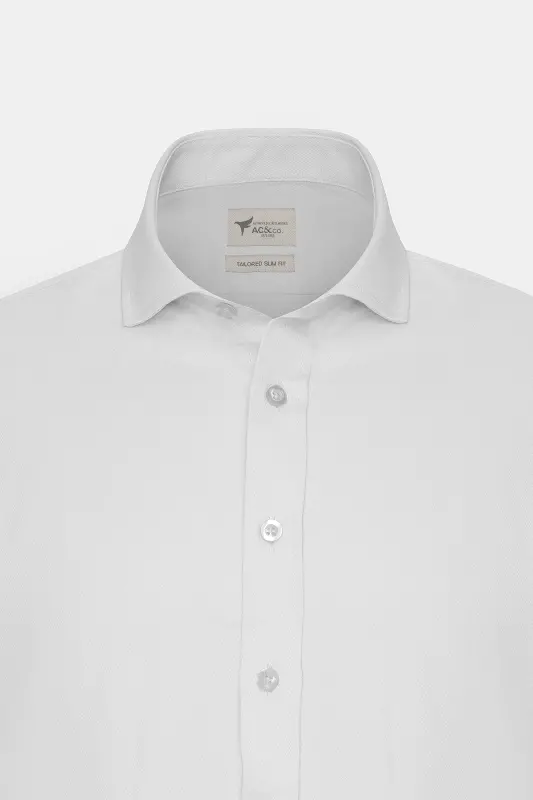 Мужская белая рубашка Slim Fit узкого кроя с итальянским воротником и защитной вставкой - 9