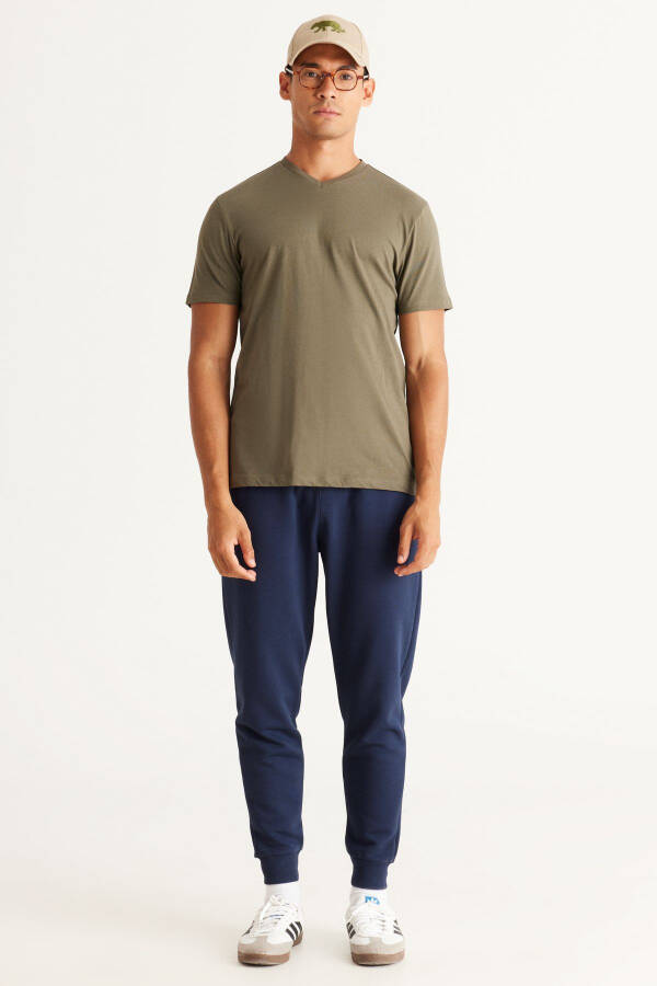 Мужская бело-хаки двойка V-образный вырез 100% хлопок Slim Fit облегающая базовая футболка - 5