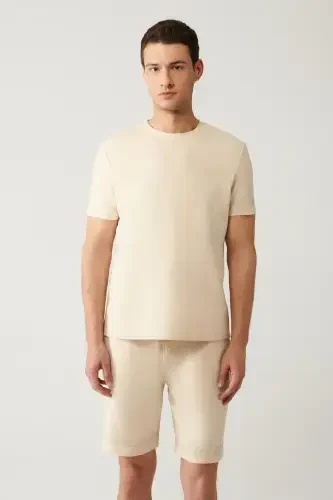 Мужская бежевая футболка поло из джерси с принтом Regular Fit A41y1107 - 3