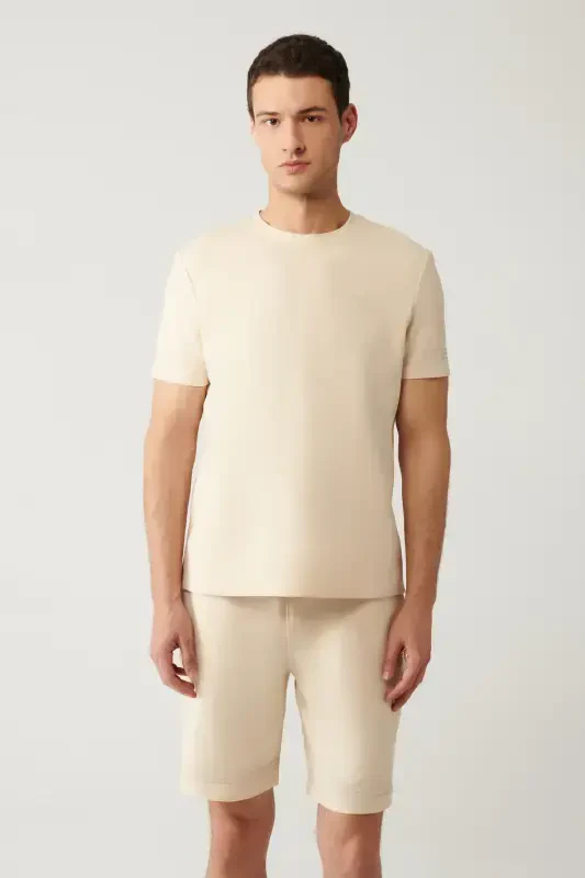 Мужская бежевая футболка поло из джерси с принтом Regular Fit A41y1107 - 3