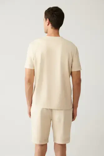 Мужская бежевая футболка поло из джерси с принтом Regular Fit A41y1107 - 4