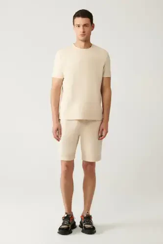 Мужская бежевая футболка поло из джерси с принтом Regular Fit A41y1107 - 5