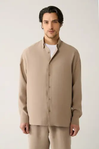 Мужская бежевая рубашка с воротником Henley из модала, свободного кроя A41y2168 - 5