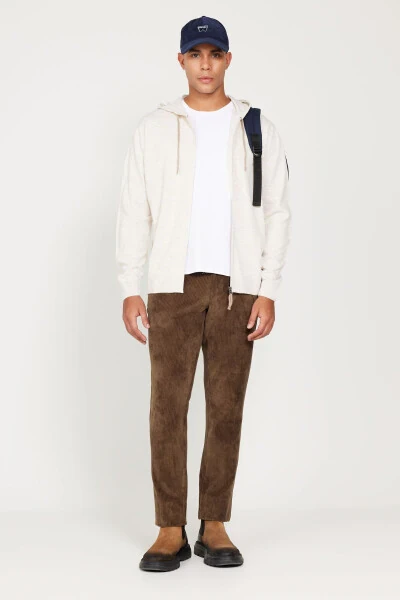 Мужская бежевая толстовка с капюшоном из хлопкового флиса стандартной посадки - ALTINYILDIZ CLASSICS (1)