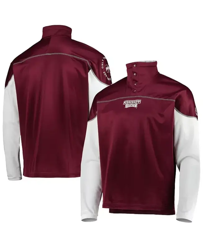 Мужская бордовая куртка Mississippi State Bulldogs AEROREADY Knit Quarter-Snap - Бордовая - ADIDAS