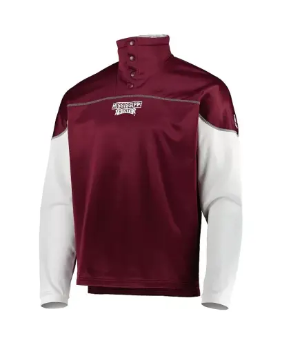 Мужская бордовая куртка Mississippi State Bulldogs AEROREADY Knit Quarter-Snap - Бордовая - ADIDAS (1)