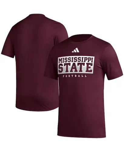 Мужская бордовая тренировочная футболка AEROREADY перед игрой Mississippi State Bulldogs Football - бордовая - ADIDAS (1)