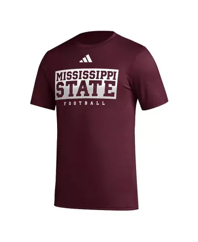 Мужская бордовая тренировочная футболка AEROREADY перед игрой Mississippi State Bulldogs Football - бордовая - 3