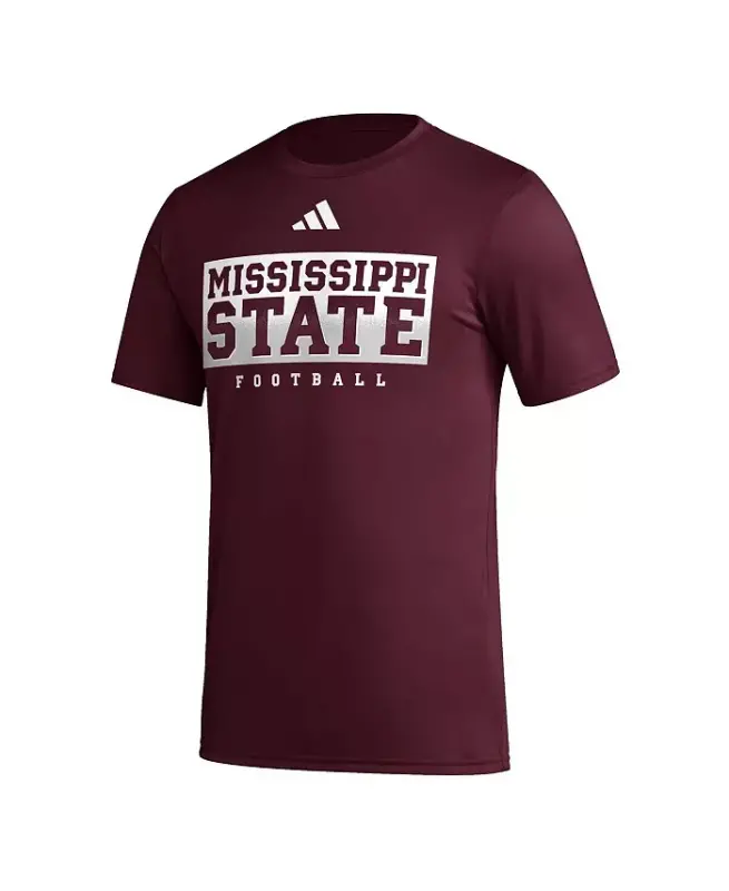Мужская бордовая тренировочная футболка AEROREADY перед игрой Mississippi State Bulldogs Football - бордовая - 3