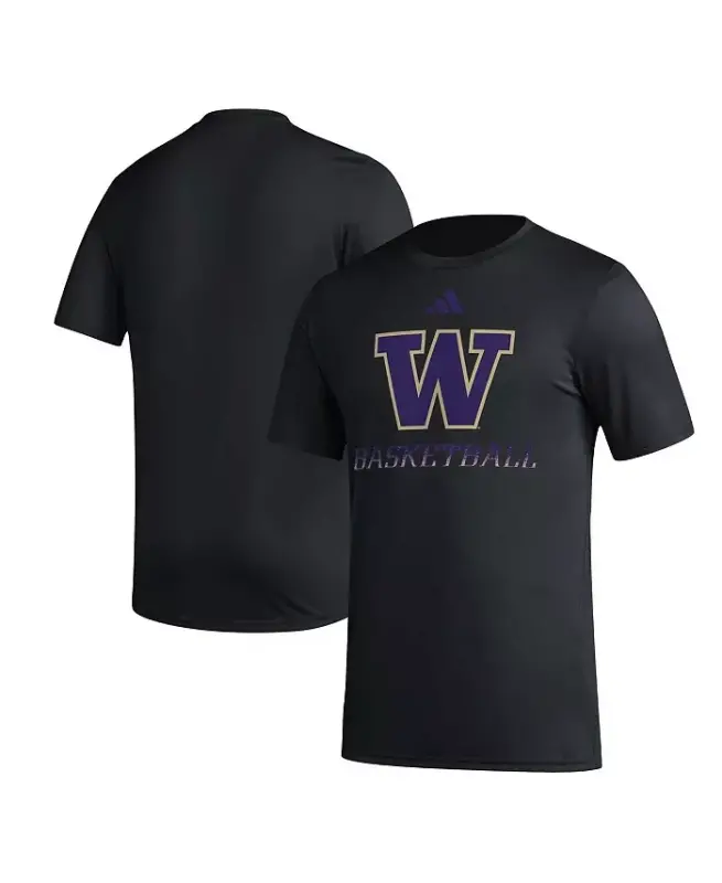 Мужская черная баскетбольная футболка Washington Huskies Fadeaway AEROREADY для разминки - Черная - ADIDAS