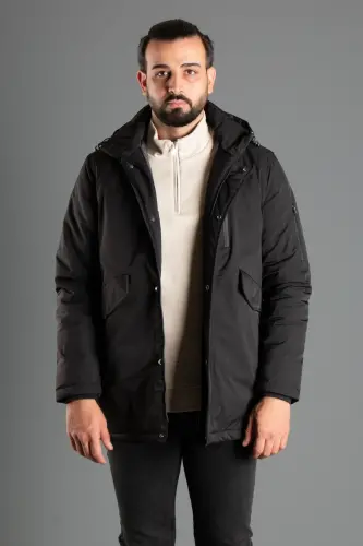 МУЖСКАЯ ЧЕРНАЯ ДУТАЯ КУРТКА С КАПЮШОНОМ - ЧЕРНЫЙ - 4