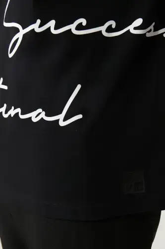 Мужская черная футболка оверсайз с принтом круглой горловины A41y1038 - AVVA (1)