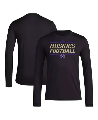 Мужская черная футболка Washington Huskies Locker Football Pre-Game AEROREADY с длинным рукавом - черная - 1