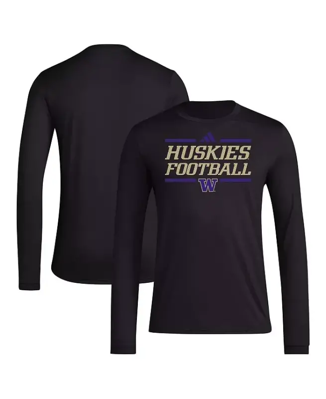 Мужская черная футболка Washington Huskies Locker Football Pre-Game AEROREADY с длинным рукавом - черная - ADIDAS