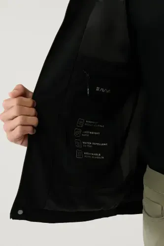 Мужская черная куртка с капюшоном, регланными рукавами, водонепроницаемая, комфортная посадка - 8