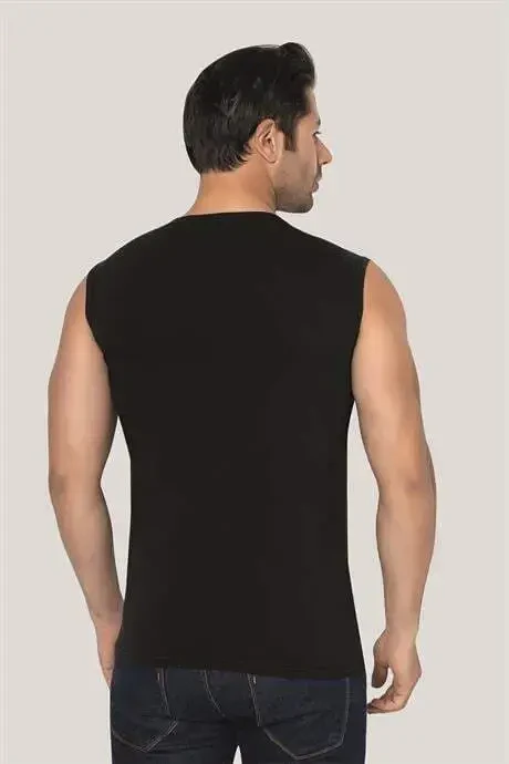 Мужская черная майка без рукавов, хлопковая с лайкрой, 2 шт. в упаковке - 4