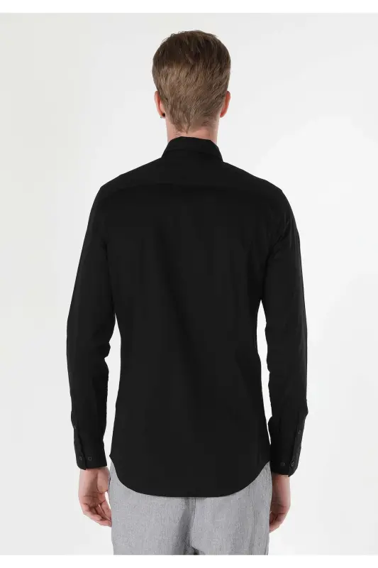 Мужская черная рубашка с длинным рукавом Slim Fit - 2