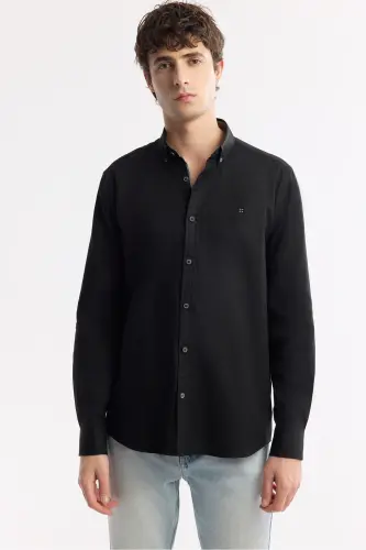 Мужская черная рубашка с пуговицами на воротнике 100% хлопок Oxford Regular Fit B002034 - 7