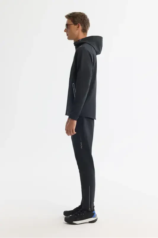 Мужская черная толстовка с капюшоном на молнии из эластана - 4