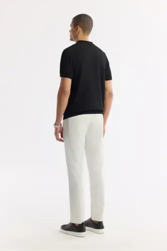 Мужская черная трикотажная футболка-поло с текстурой Regular Fit, B005120-Черный - 4