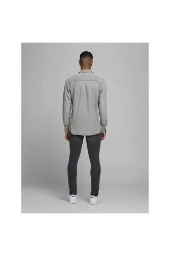 Мужская джинсовая рубашка Jack&Jones светло-серого цвета с длинным рукавом (12138115) - 5