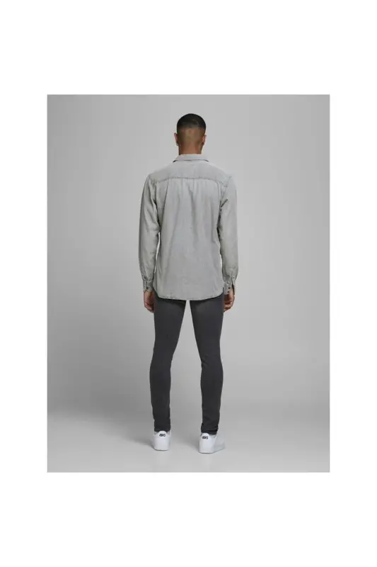 Мужская джинсовая рубашка Jack&Jones светло-серого цвета с длинным рукавом (12138115) - 5