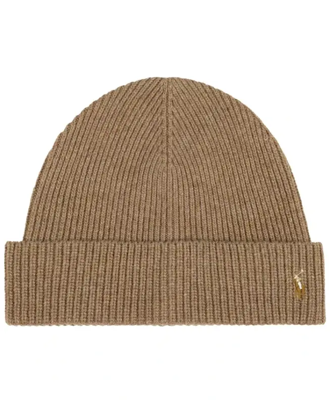 Мужская фирменная шапка с отворотом - светло-коричневая - POLO RALPH LAUREN