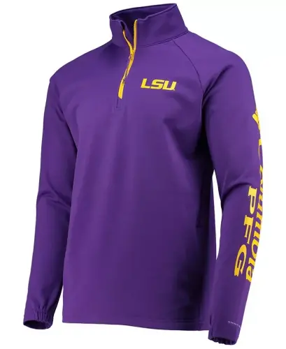 Men's LSU Tigers Terminal Tackle Fleece Raglan Omni-Shade Quarter-Zip Jacket - COLUMBIA (1)