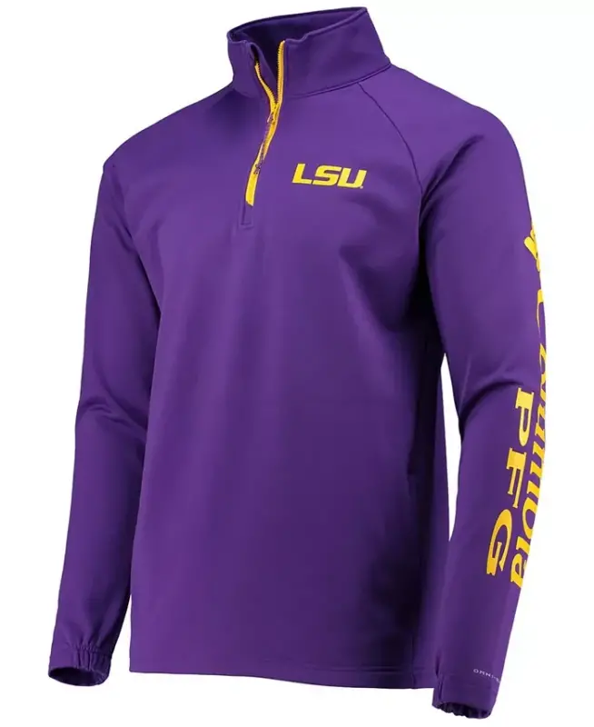 Men's LSU Tigers Terminal Tackle Fleece Raglan Omni-Shade Quarter-Zip Jacket - 2